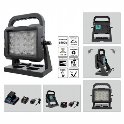 Stypowy zamontowany 80W Władowalny wysokiej świetlności LED światło robocze z akumulatorem 18V Power Tool